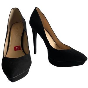 Jessica Simpson Black Microsuede JS-Venisse Patent Pointed Platform Pumps